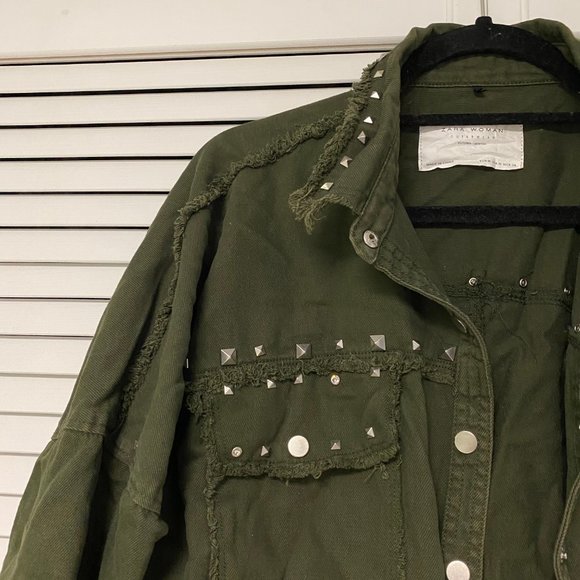 Zara Oversized Studded Green Shacket / Jacket - Picture 3 of 5